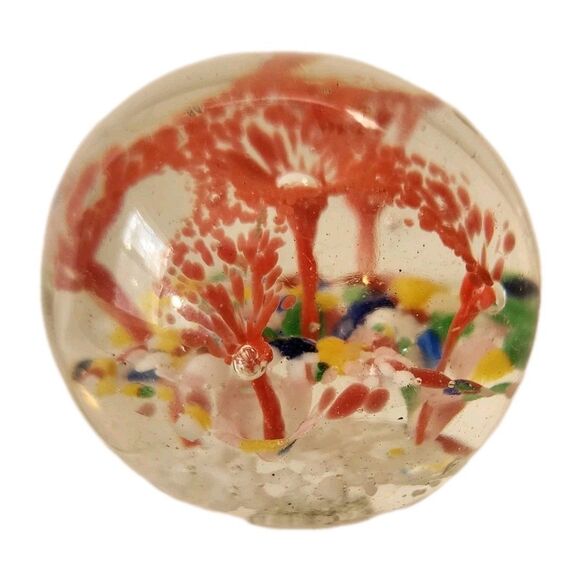 Art Glass Paperweight Red Trumpet Flower w Multicolor Layers Controlled Bubbles - Picture 4 of 15